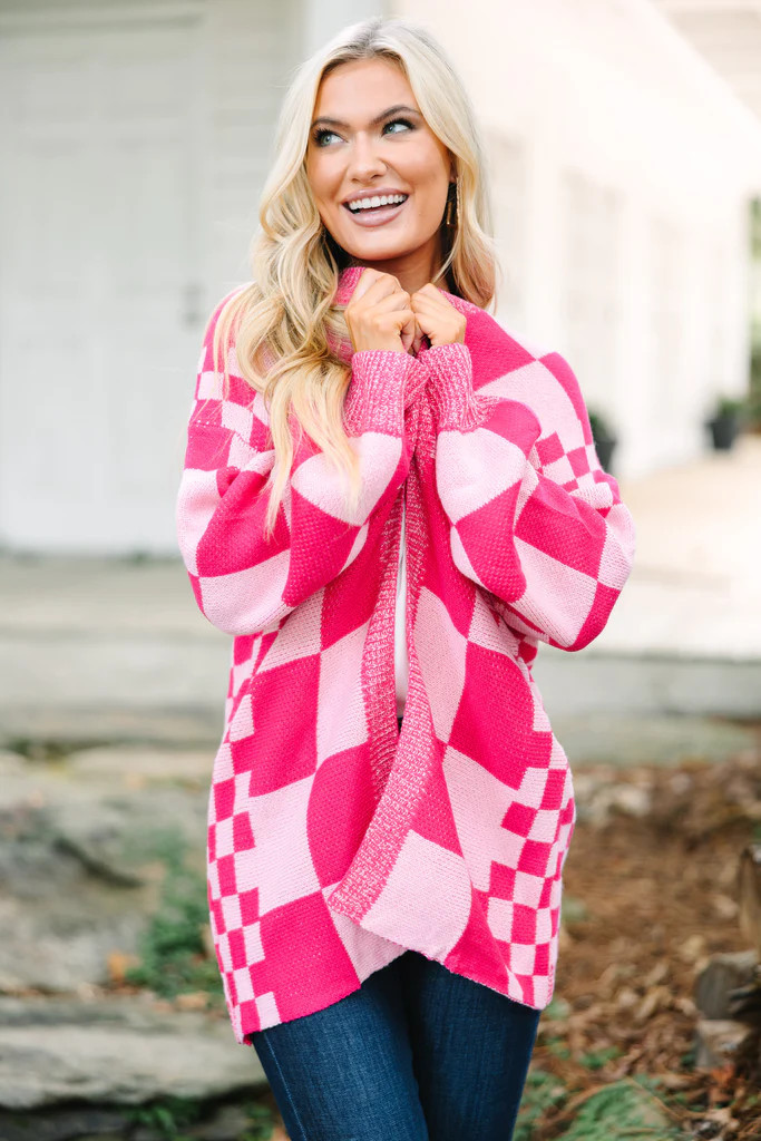 Make Your Day Hot Pink Checkered Cardigan | The Mint Julep Boutique