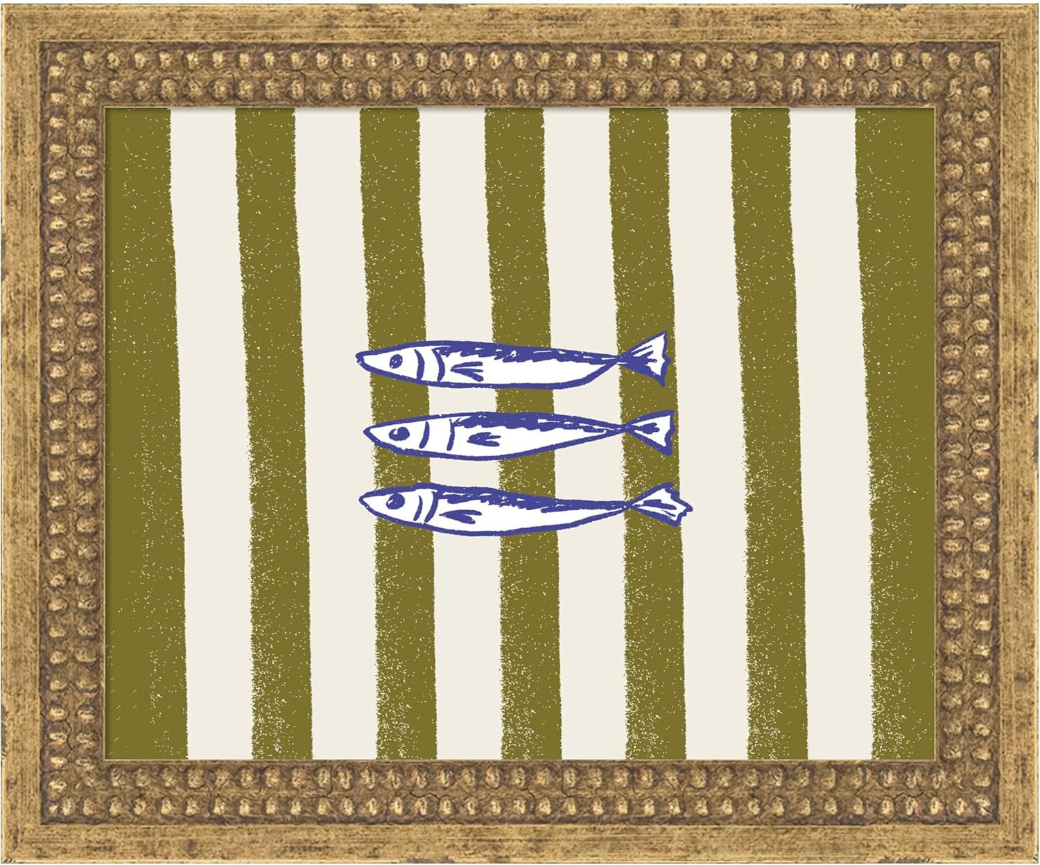 Kate and Laurel Framed Canvas Wall Art Print Fish Print Vintage Stripe Kitchen by Laura Moss, 12 x 10, Castellan Gold Frame, Coastal, Beach Art for Wall Decor | Amazon (US)