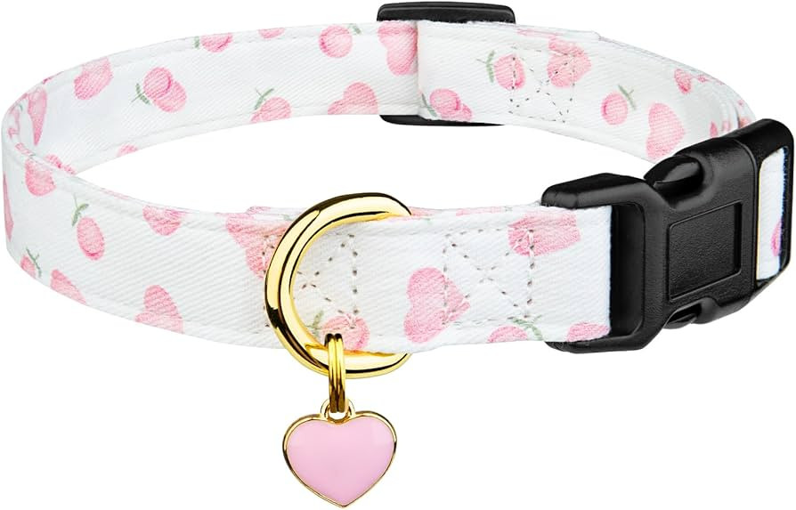 Cotton Handmade Dog Collar Cute and Distinctive Patterns White and Pink Love Heart with Pendant f... | Amazon (US)