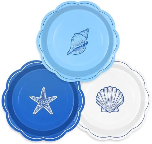 AnyDesign 48 Pcs Ocean Paper Plates Coastal Beach Party Disposable Plate Summer Scalloped Blue St... | Amazon (US)