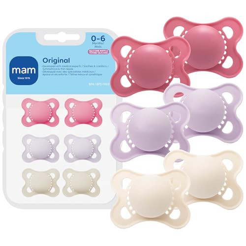 MAM Original Baby Pacifiers 0-6 Months, Binky for Newborn Babies, BPA-Free Skin Soft Silicone Nipple, Glows in The Dark, Developed with Medical Experts, 6 Count, Made in Europe | Amazon (US)