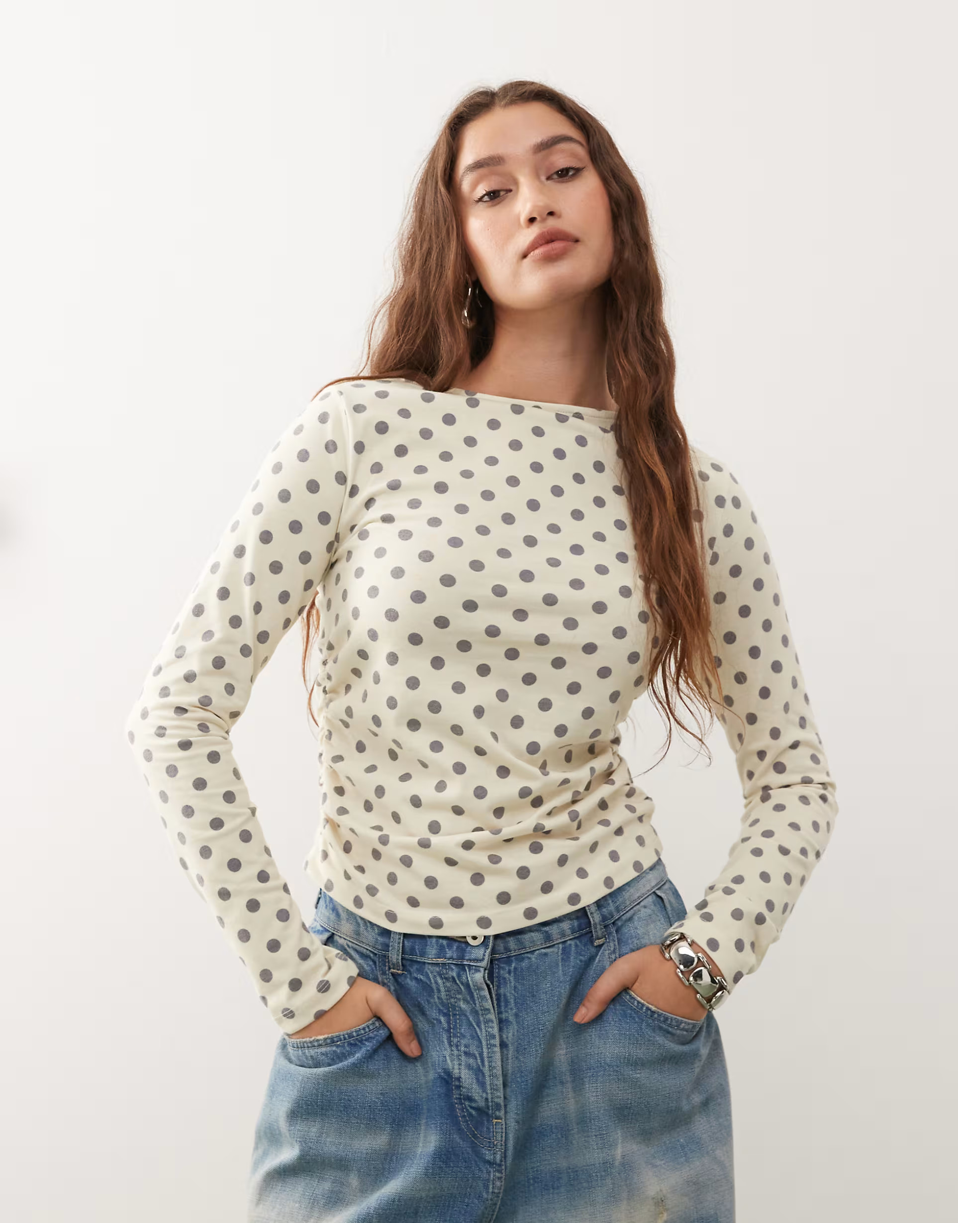 Reclaimed Vintage - Top met lange mouwen en gerimpelde zijkant in polkadot | ASOS | ASOS (Global)