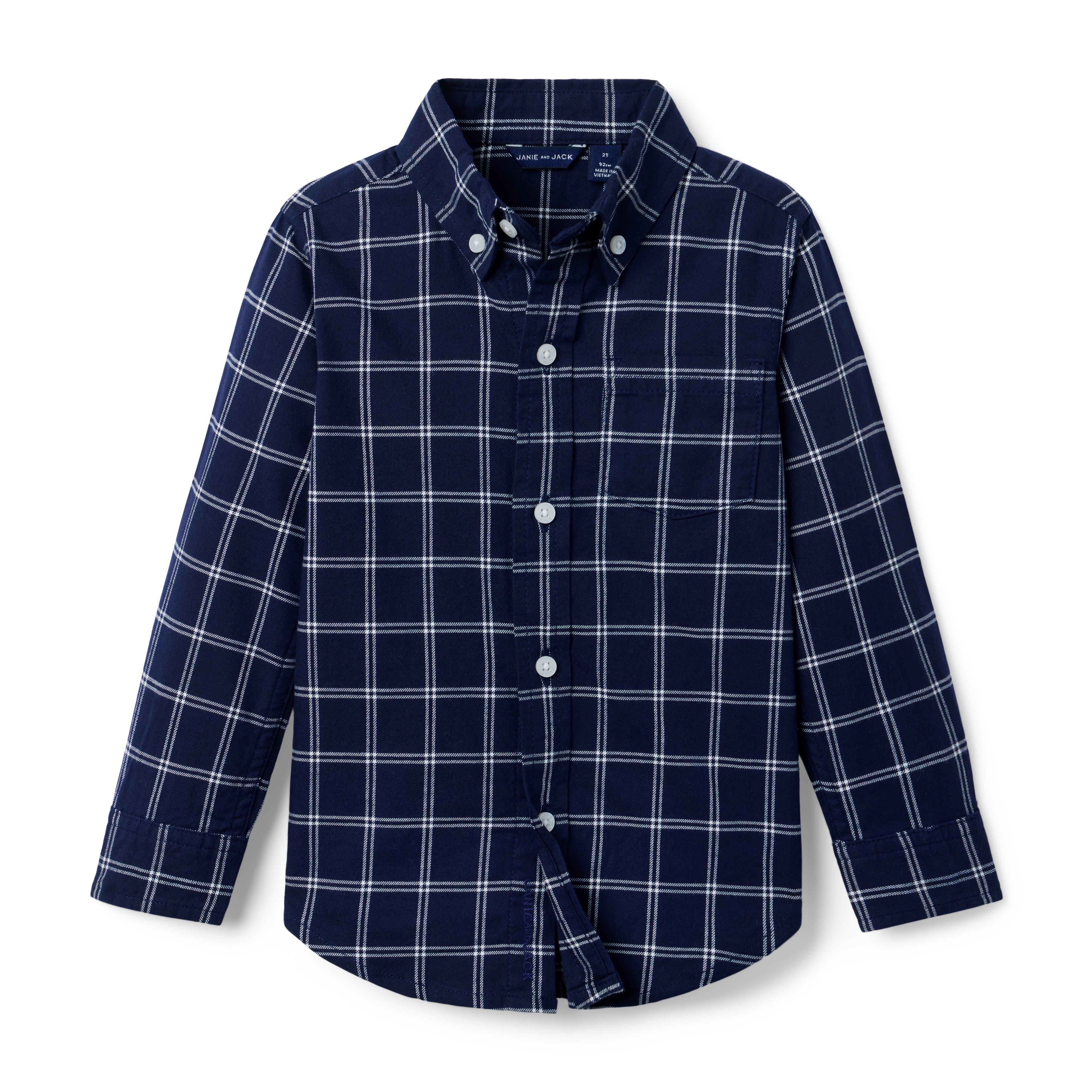 Janie and Jack | Tattersall Flannel Shirt - Navy / 12 | Janie and Jack