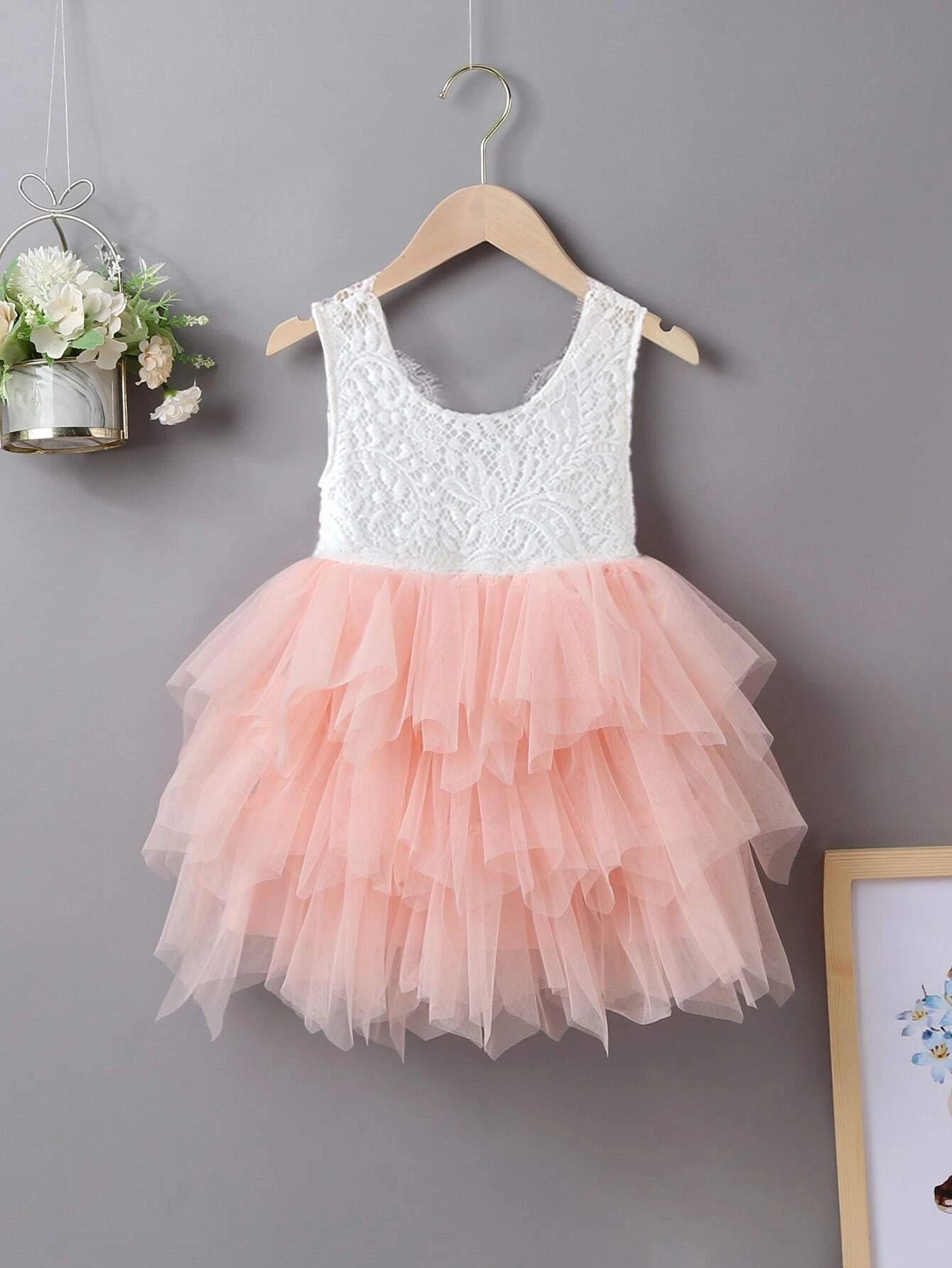 Toddler Girls Colorblock Lace Bodice Layered Mesh Hem Dress  SKU: sk2202272187179990(1000+ Review... | SHEIN