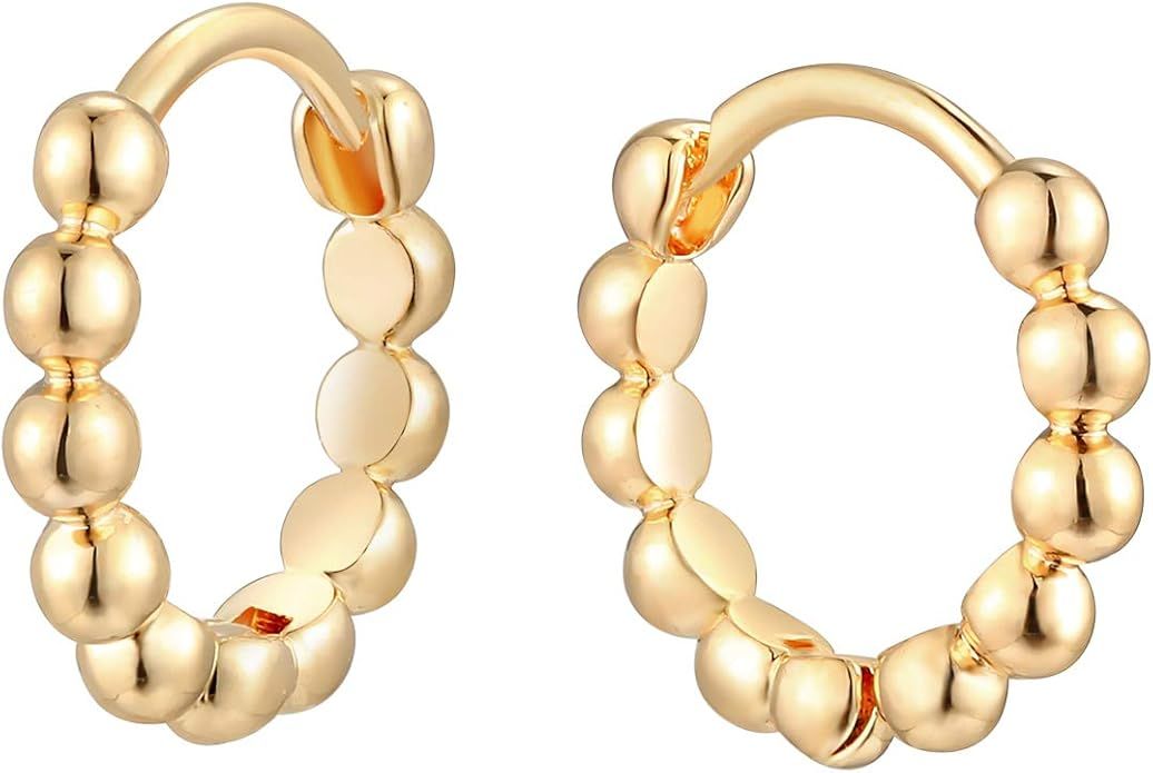 MTMY Huggie Hoop Earrings 14K Gold Plated Cubic Zirconia Dainty Simple Cute Beads Butterfly Elega... | Amazon (US)