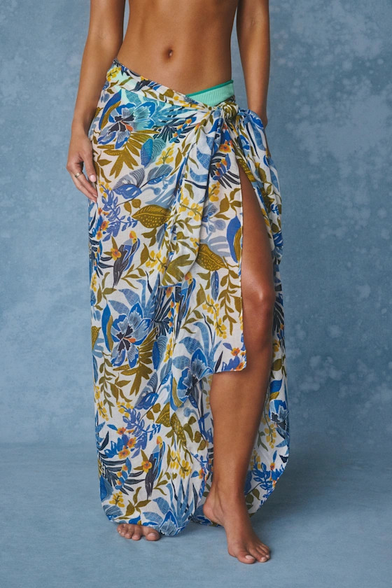 Grenada Blue Multi Floral Sarong Swim Cover-Up | Lulus