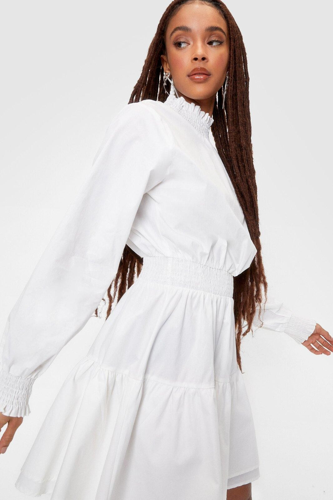 Poplin Shirred Waist Smock Mini Dress | Nasty Gal (US)