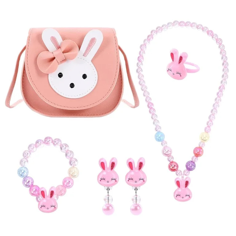 HIFOT Purse for Little Girls Jewellery Set, Bunny Crossbody Bag Rabbit Necklace Bracelet Rings Ea... | Walmart (US)