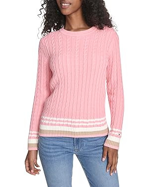 Tommy Hilfiger Women's Cotton Crewneck Cable Sweater | Amazon (US)