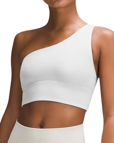 Queenie Ke Womens One Shoulder Sports Bra Workout Strap Yoga Bras Cute Low Support Tops Tank Gym Sexy Athletic Top White X-Small | Amazon (US)