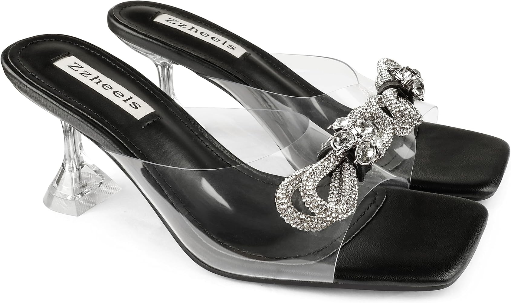 Zzheels Slip On Sandals Clear Chunky Heels for Women Low Heels Square Toe Shoes for Dress | Amazon (US)