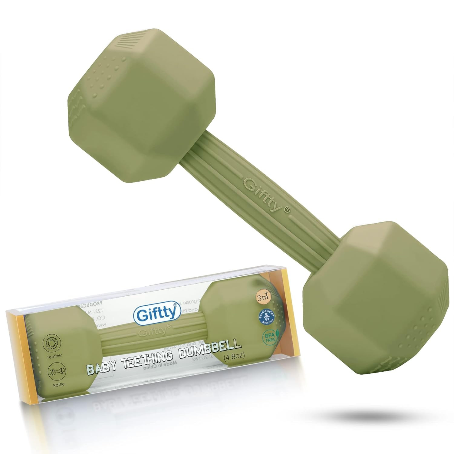 Baby Dumbbell Toy - Silicone Infant Rattle Teething Toy Teether Toddler Sensory Toy Durable Safe ... | Amazon (US)