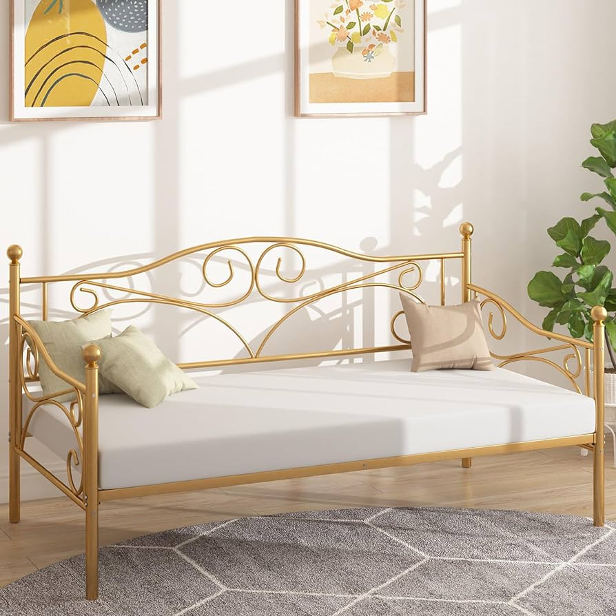VECELO Twin Size Daybed Frame Metal Sofa Bed Mattress Foundation with Headboard, Heavy-Duty Steel... | Amazon (US)