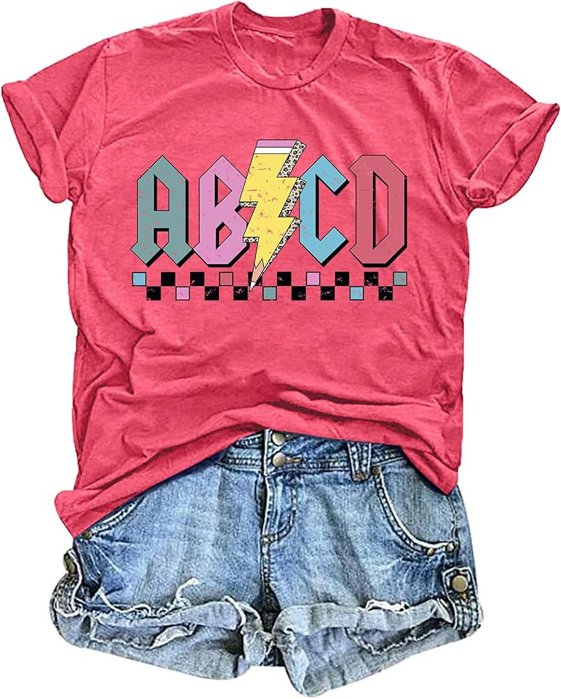 Teacher Shirts Women ABCD Teacher Tshirt Teacher Life Shirt Tops Back to School Gifts Casual Summ... | Amazon (US)