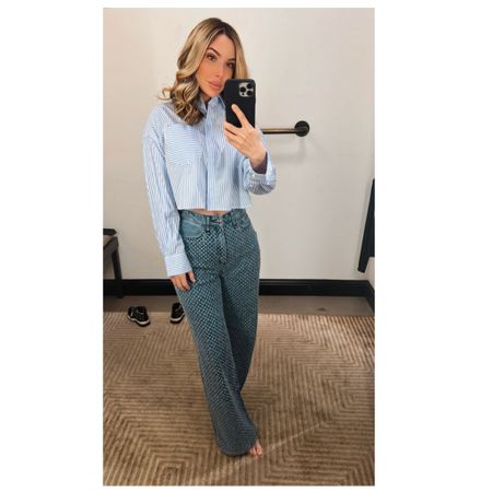 Blue on blue! I cannot tell you how comfy, fashionable and chic this outfit is. Be prepared to get lots of compliments too! Love the texture of these jeans (size down at least one full size) paired with this super soft blue & white striped cropped blouse. This is what I call the perfect spring transitional outfit. 

#LTKstyletip #LTKworkwear #LTKSeasonal