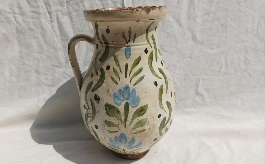 Antique Authentical Folk White Milk Jug, Stoneware Flower Decorated Hungarian Pitcher - Etsy | Etsy (US)