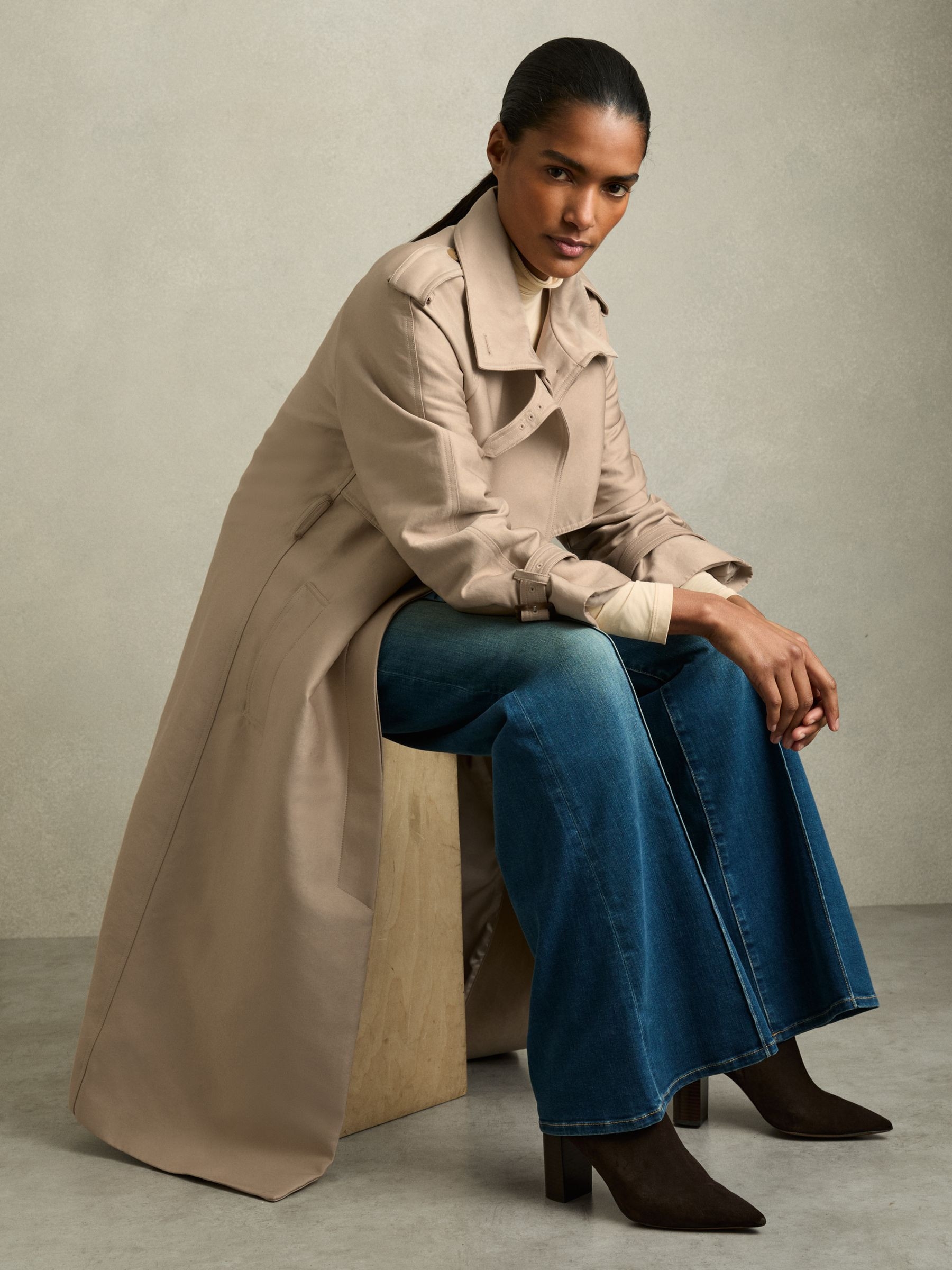 Reiss Gabardine Trench Coat with Cotton in Neutral - REISS | Reiss UK