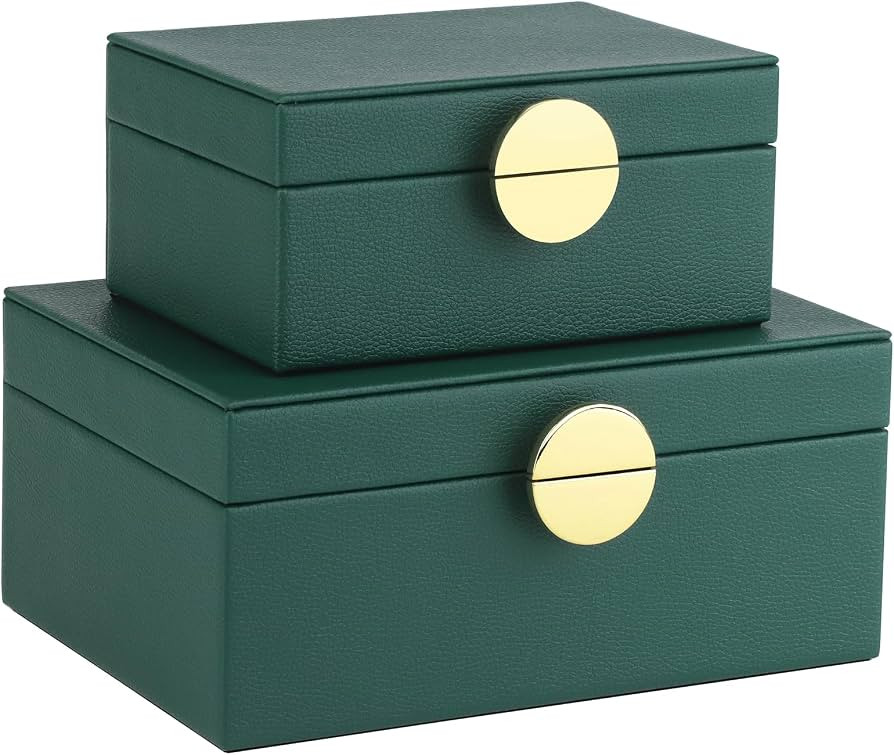 HofferRuffer Faux Leather Jewelry Boxes, Decorative Boxes Storage Accessory Organizer with Gold H... | Amazon (US)