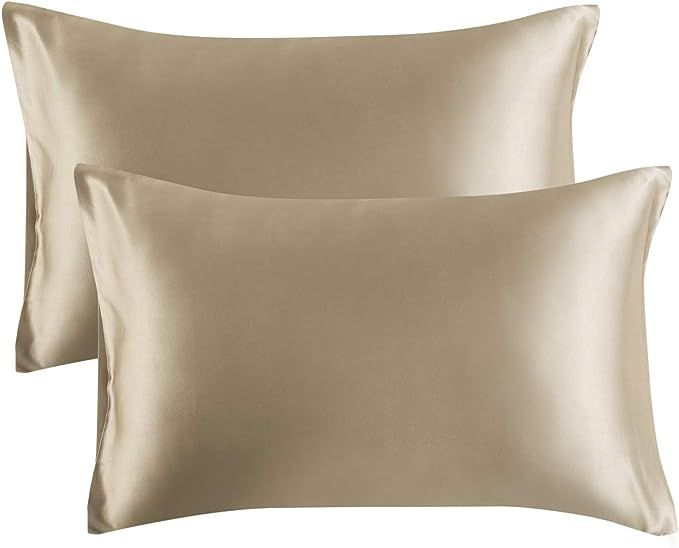 Bedsure Satin Pillowcase for Hair and Skin Queen - Taupe Silk Pillowcase 2 Pack 20x30 inches - Sa... | Amazon (US)