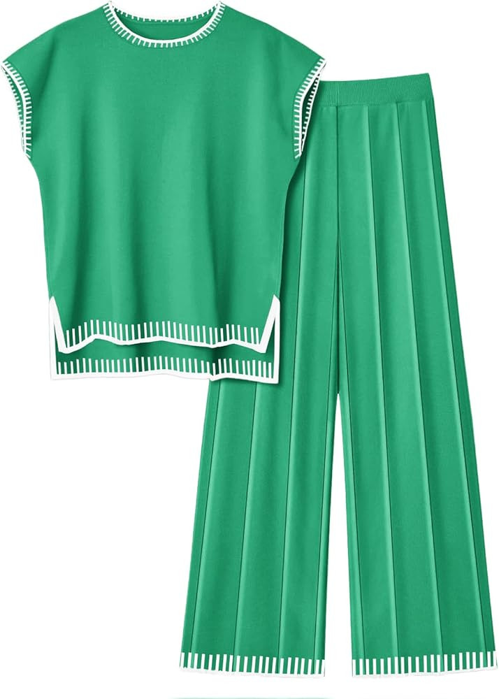 Ekouaer Womens Matching Sets Knit Sweater Sets 2 Pieces Outfits Pullover Tops Wide Legs Pants Lou... | Amazon (US)