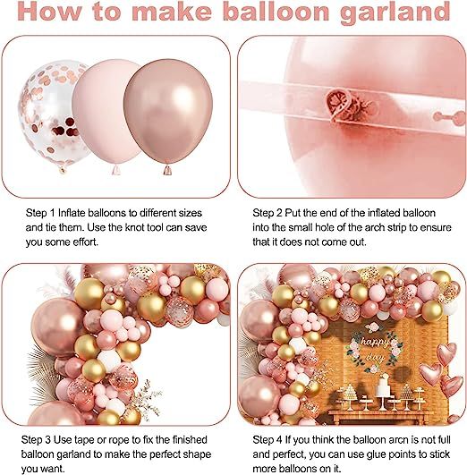 Amandir Rose Gold Balloons Garland Arch Kit, 150pcs Rose Gold Pink White Gold Confetti Latex Ball... | Amazon (US)