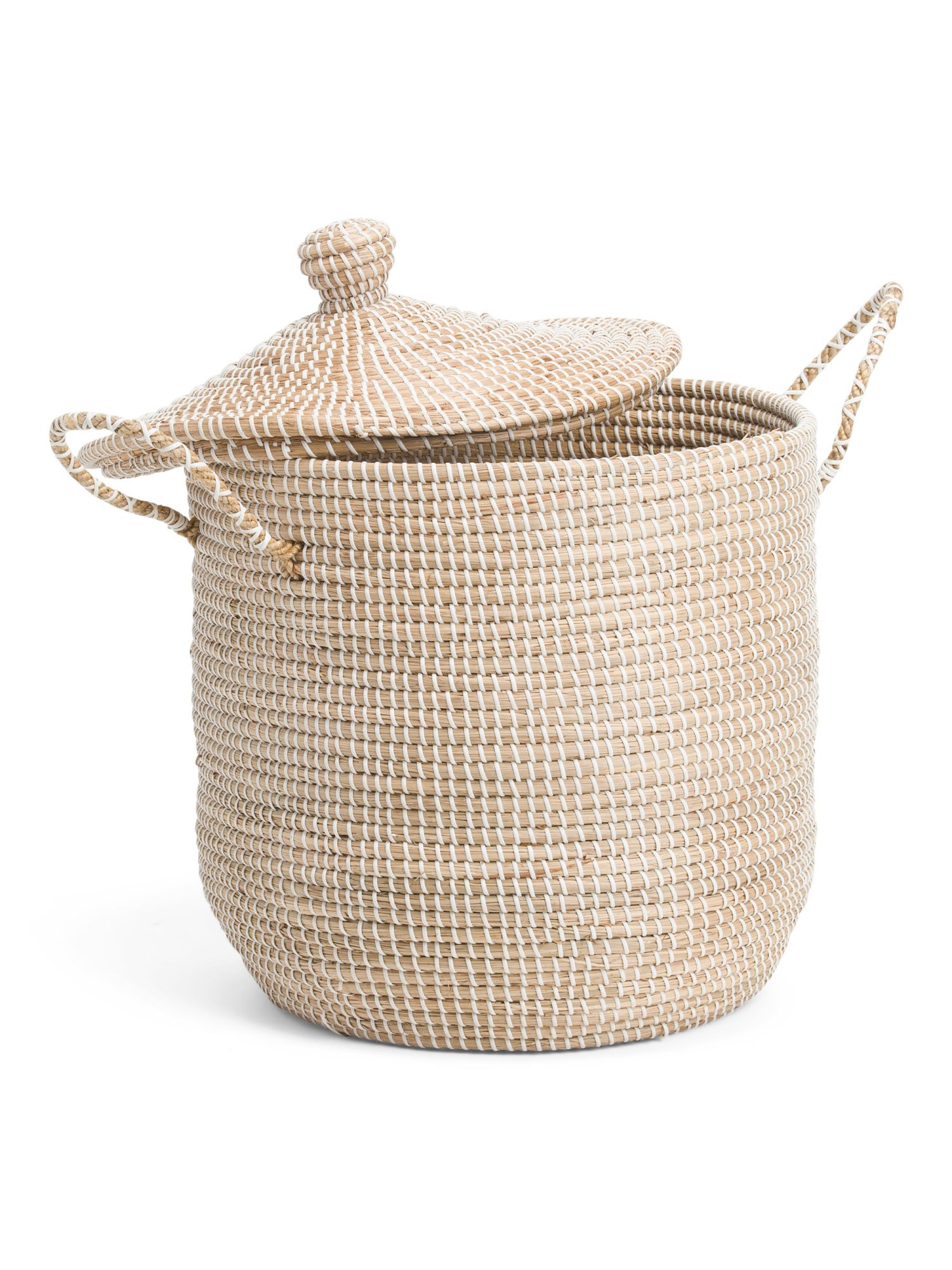 Large Round Natural Seagrass Hamper With Lid | TJ Maxx