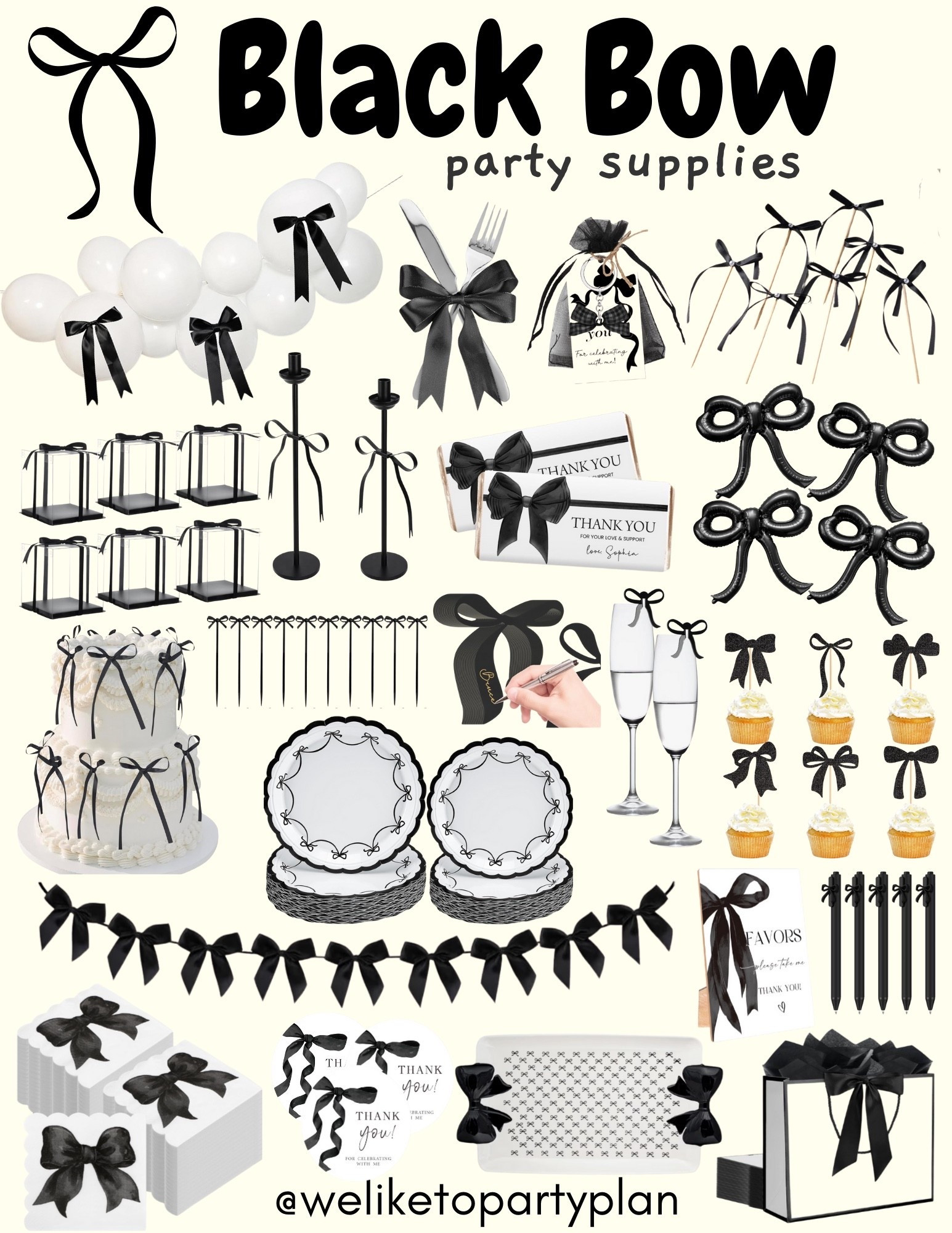 Black Bow Theme Party Supplies 🖤