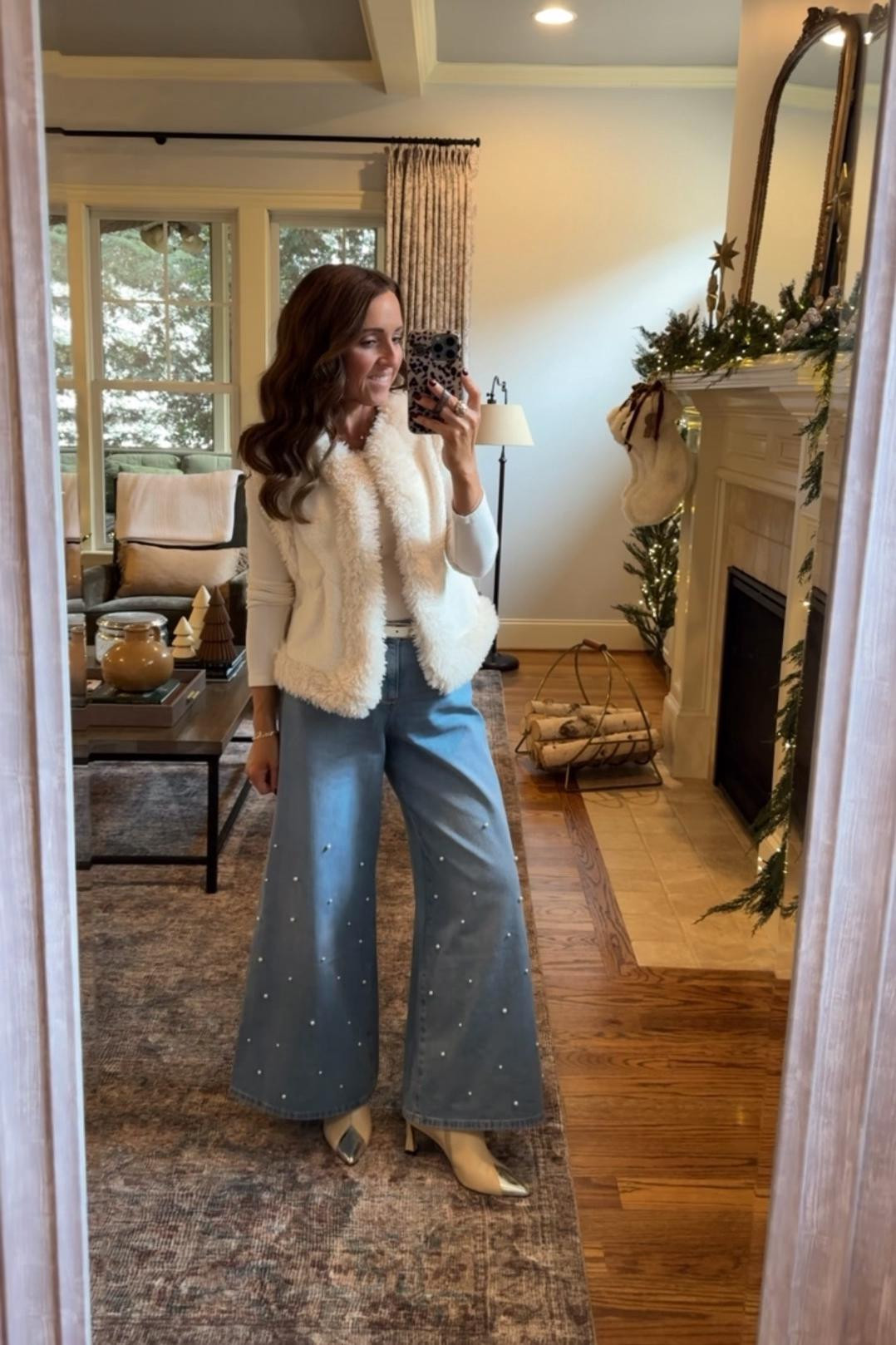 Holiday style. Embellished denim. Faux fur vest. Winter style. Walmart style. 
Vest S. Top XS. Jeans 0, runs big, size down.
#walmartpartner @walmartstyle #walmartstyle

#LTKSeasonal #LTKHoliday #LTKFindsUnder50