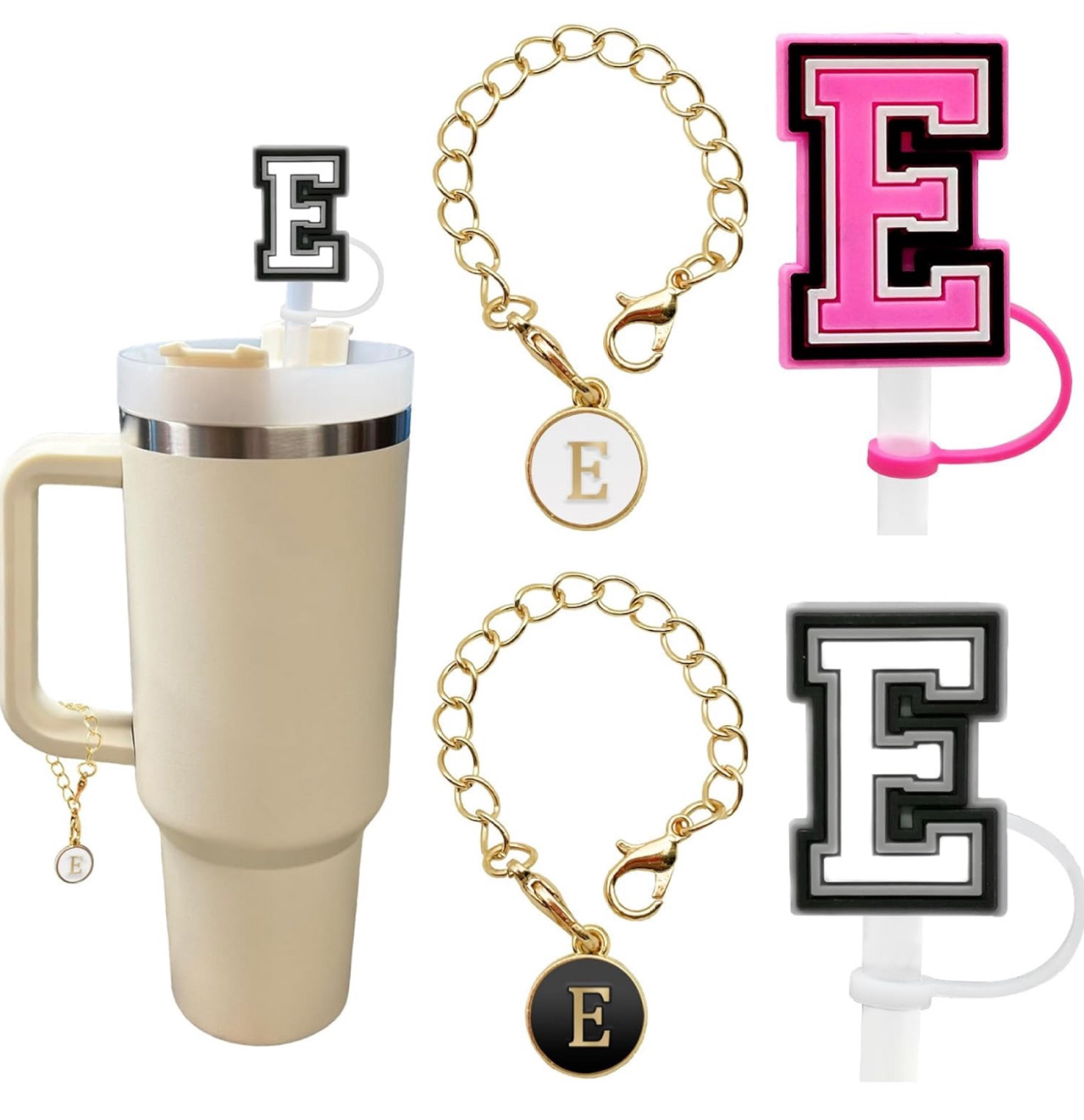 2+2）2PCS Straw Cover for Stanley Cup 30&40 Oz 10mm Straw Topper with 2PCS Stanley Cup Accessories Letter Charms Name ID Initial Letter Handle Personalized Charm For Stanley Tumbler (Letter E)

#LTKBacktoSchool #LTKStyleTip