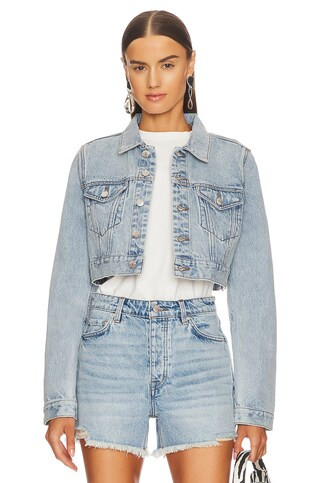 GRLFRND Evie Cropped Denim Jacket in Riviera from Revolve.com | Revolve Clothing (Global)