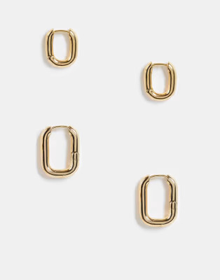 ASOS DESIGN pack of 2 hoop earrings with oval hinge in gold tone | ASOS (Global)
