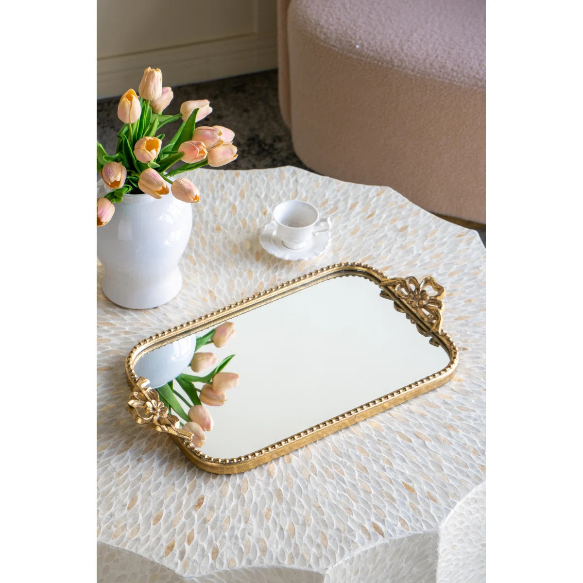 Marielene Gold Iron Tray with Mirrored Surface | Wayfair North America