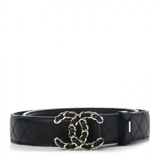 CHANEL Calfskin Quilted CC Chain Belt 80 Black | FASHIONPHILE | Fashionphile