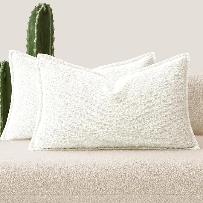 MIULEE Pack of 2 Decorative Textured Boucle Throw Pillow Covers 12x20 Inch Christmas White Broads... | Amazon (US)
