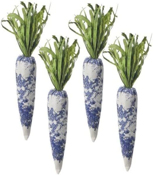 One Holiday Way Box of 4 8-Inch White & Blue Toile Chinoiserie Fabric Easter Carrots w/Green Pape... | Amazon (US)