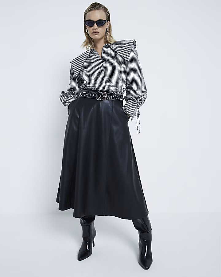 Black Faux Leather Midi Skirt | River Island UK & IE