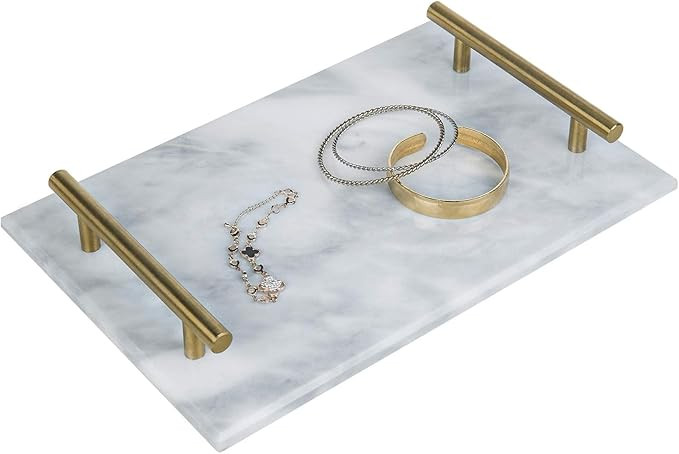 MyGift 12-Inch White Marble Stone Serving Cheese Tray/Decorative Vanity Jewelry, Makeup, Perfume ... | Amazon (US)
