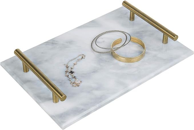 MyGift 12-Inch White Marble Stone Serving Cheese Tray/Decorative Vanity Jewelry, Makeup, Perfume ... | Amazon (US)