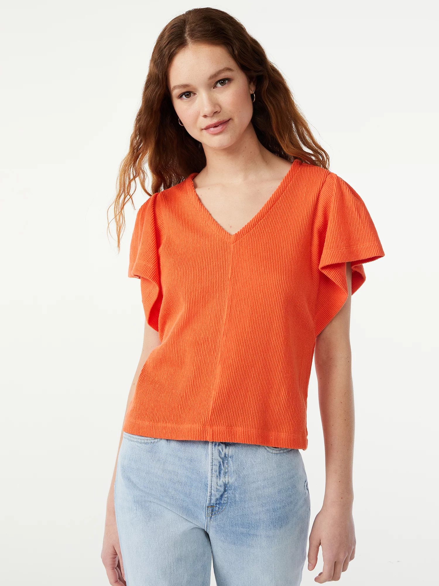 Free Assembly Women's Flounce Sleeve Top - Walmart.com | Walmart (US)