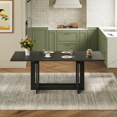 GDFStudio Ebony 82" Extendable Rubberwood Dining Table with Two 12'' Removable Leaves and Trestle Legs, Gray | Target