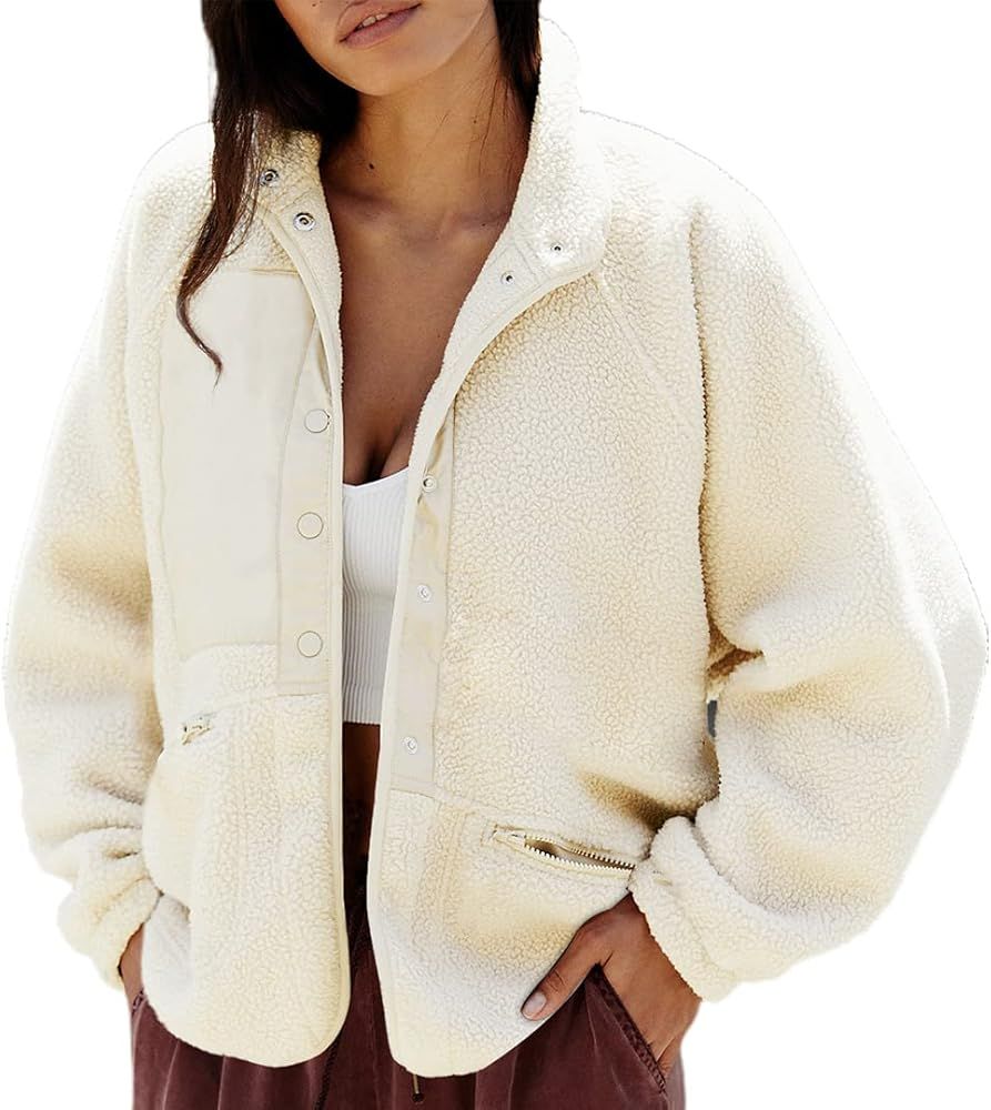 PRETTYGARDEN Women 2023 Fall Fleece Jacket Long Sleeve Casual Winter Lapel Button Fuzzy Sherpa Co... | Amazon (US)