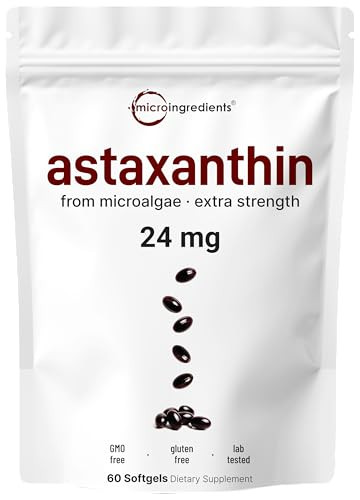 Micro Ingredients Astaxanthin 24mg with MCT Oil, 60 Softgels, 2 Month Supply | Max Strength Astaxanthin Antioxidant Supplements | Fresh Microalgae Source | Non-GMO, Gluten Free, No Soy | Amazon (US)