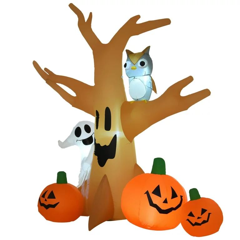HomCom 7.5' Tall Outdoor Lighted Inflatable Halloween Decoration - Haunted Tree With Owl / Ghost ... | Walmart (US)