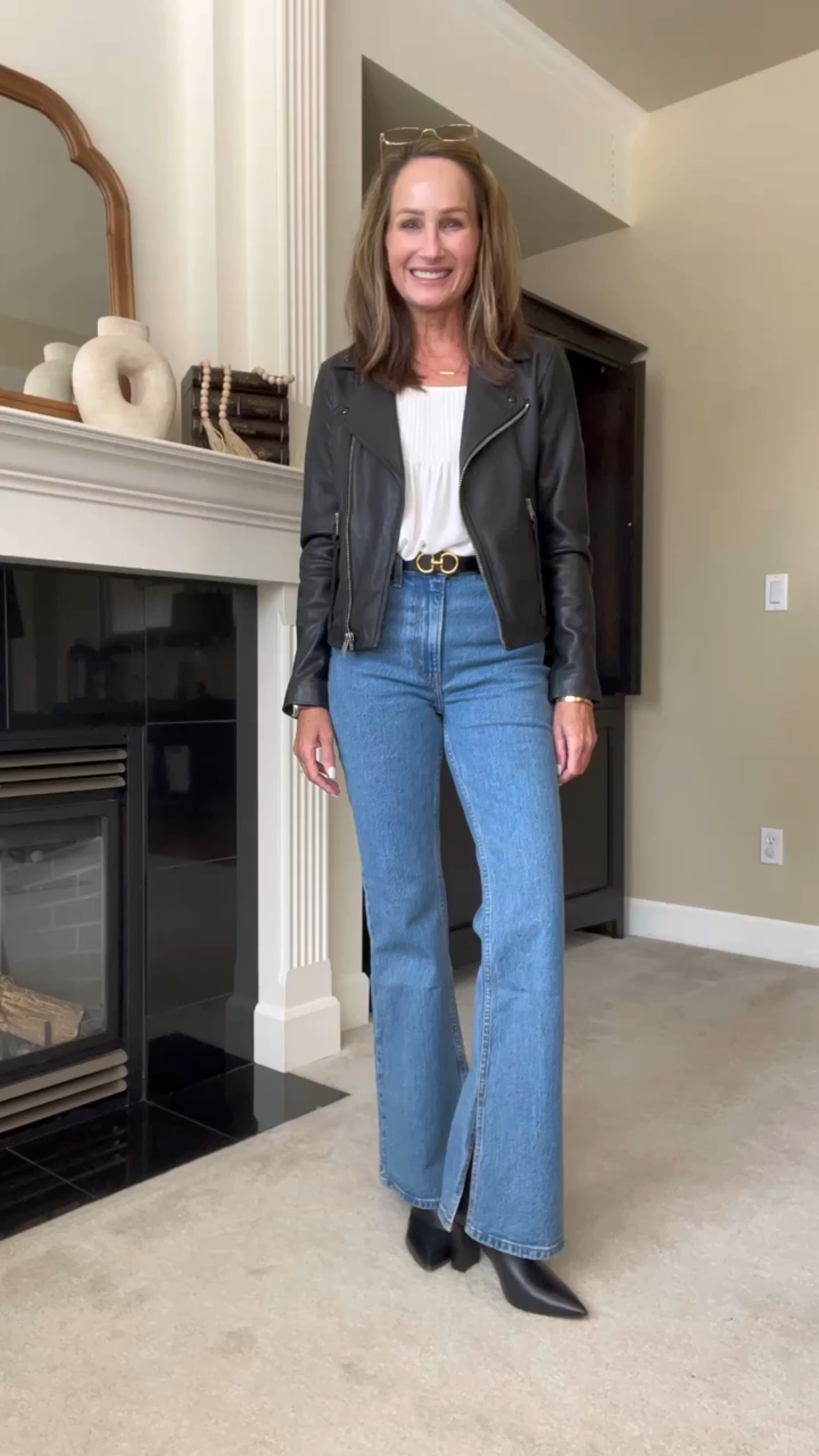 Classic biker jacket and flared jeans 

#LTKFind #LTKstyletip