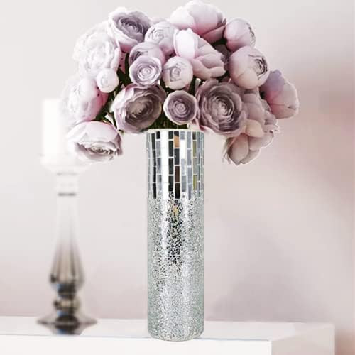 Mosaic Flower Vase Handmade Decorative Crackle Glass Tall Sil… | Amazon (US)