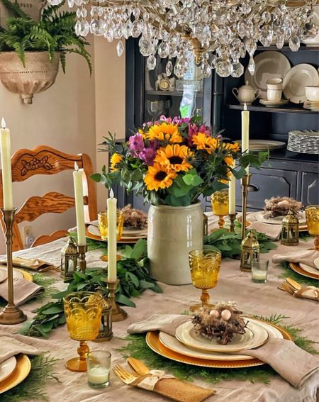 Fall Tablescape Decor 

Sunflowers, table ideas, candles, candlesticks, silverware, thanksgiving, fall decor, thanksgiving decor 

#LTKSeasonal #LTKhome #LTKHoliday
