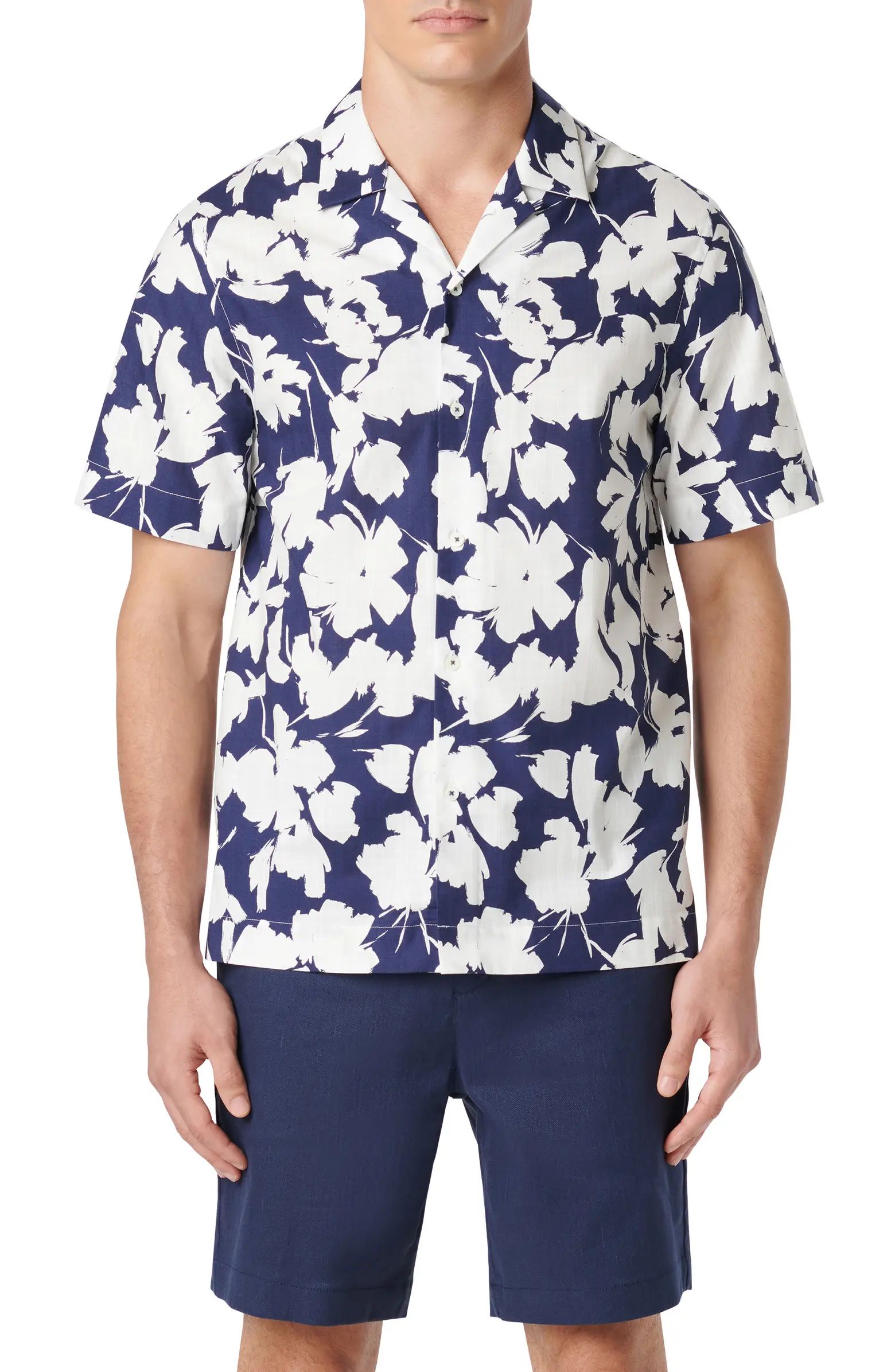 Bugatchi Jackson Shaped Fit Floral Print Short Sleeve Button-Up Camp Shirt | Nordstrom | Nordstrom