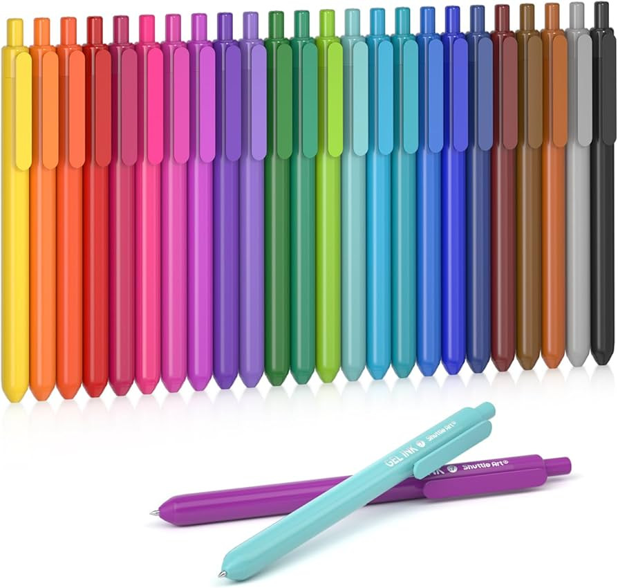 Shuttle Art Colored Retractable Gel Pens, 24 Bright Ink Colors, Cute Pens 0.7mm Fine Point Quick ... | Amazon (US)