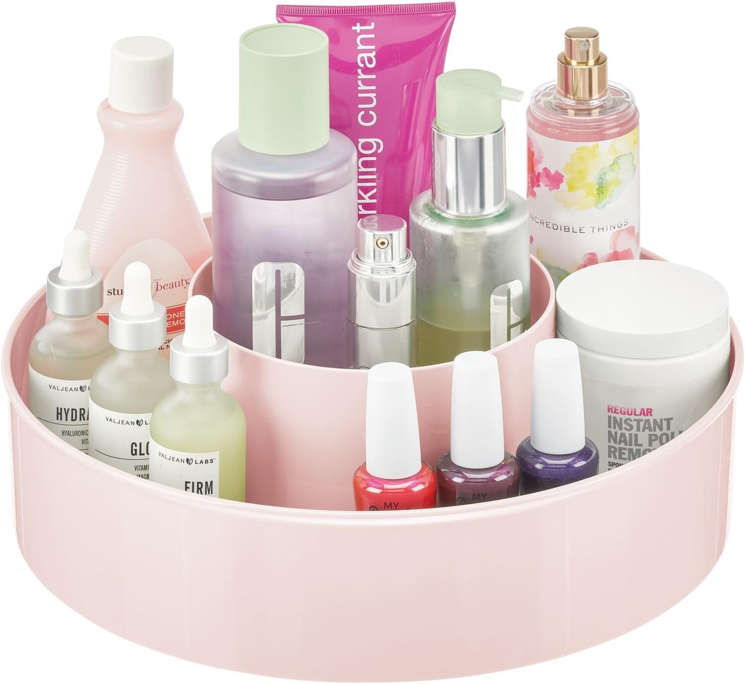 mDesign Plastic Lazy Susan Round Turntable Storage Tray - Rotating Organizer for Makeup, Cosmetics, Nail Polish, Vitamins, Shaving Kits, Hair Spray, Medical Supplies, First Aid - Light Pink/Blush | Amazon (US)