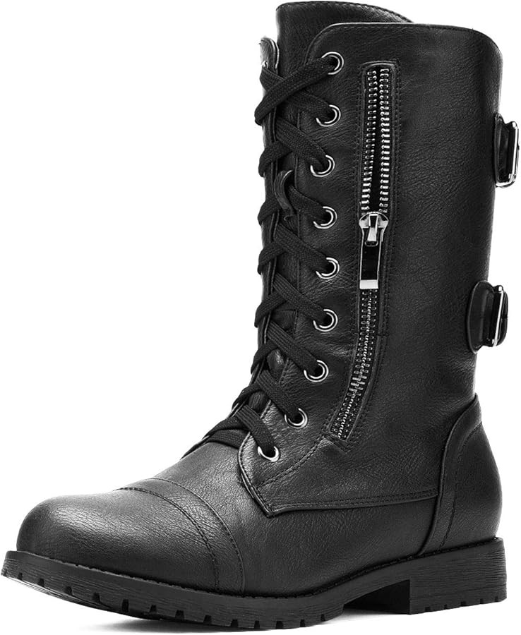 DREAM PAIRS Women's Combat Boots, Mid Calf Built-in Wallet Pocket Lace up Military Ankle Booties | Amazon (US)